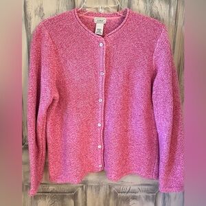 Vtg LL BEAN Heather Pink Classic Cardigan Sweater Sz Large